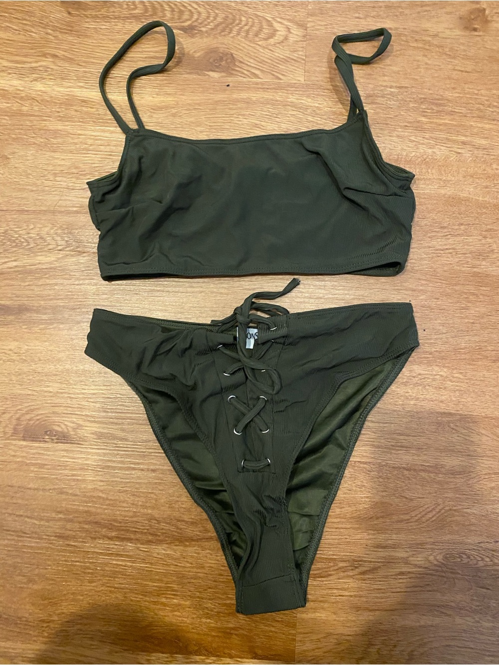 Olive Green Lace-Up Two-Piece Bikini Set - Women Swim